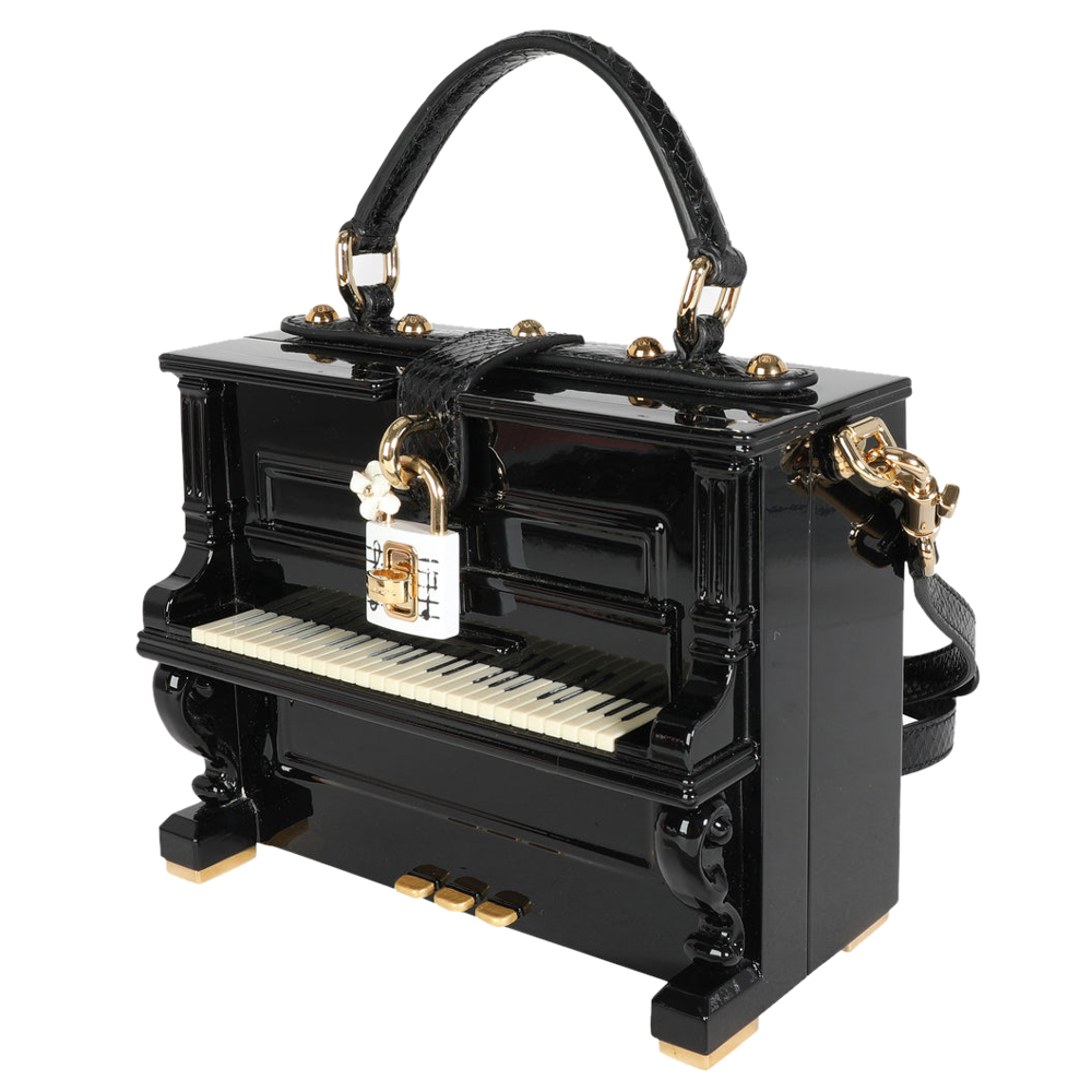 

Dolce & Gabbana Black Hand Painted Wooden Piano Box Bag