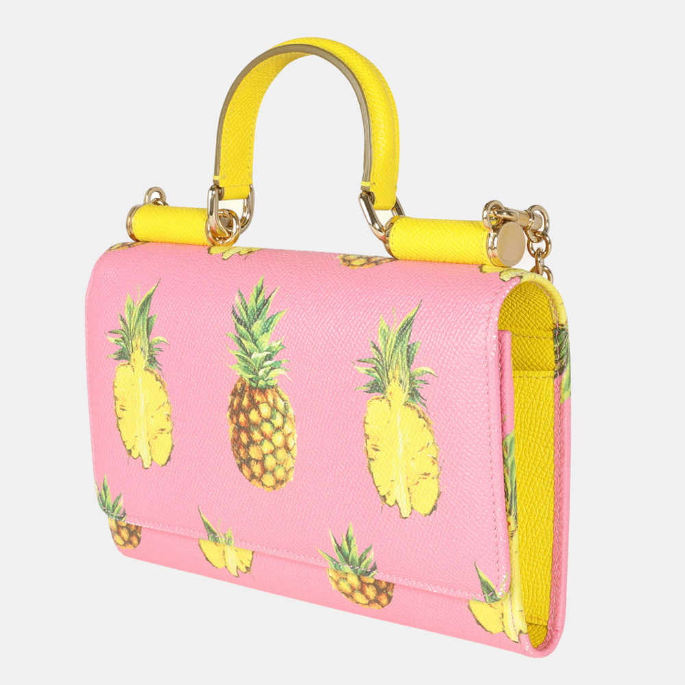 

Dolce & Gabbana Pink/Yellow Saffiano Leather Pineapple Miss Sicily Chain Wallet