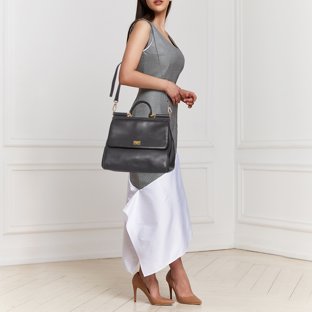

Dolce & Gabbana Grey Leather Large Miss Sicily Top Handle Bag