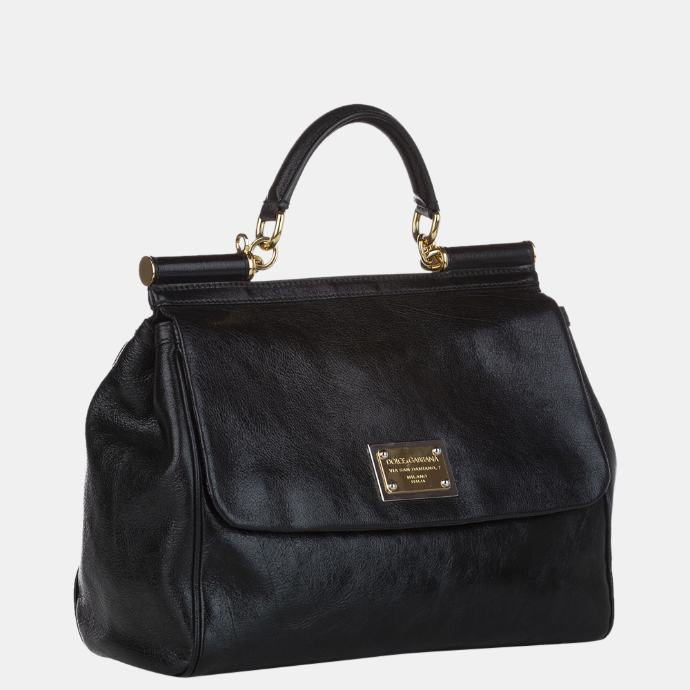 

Dolce & Gabbana Black Leather Miss Sicily Satchel Bag