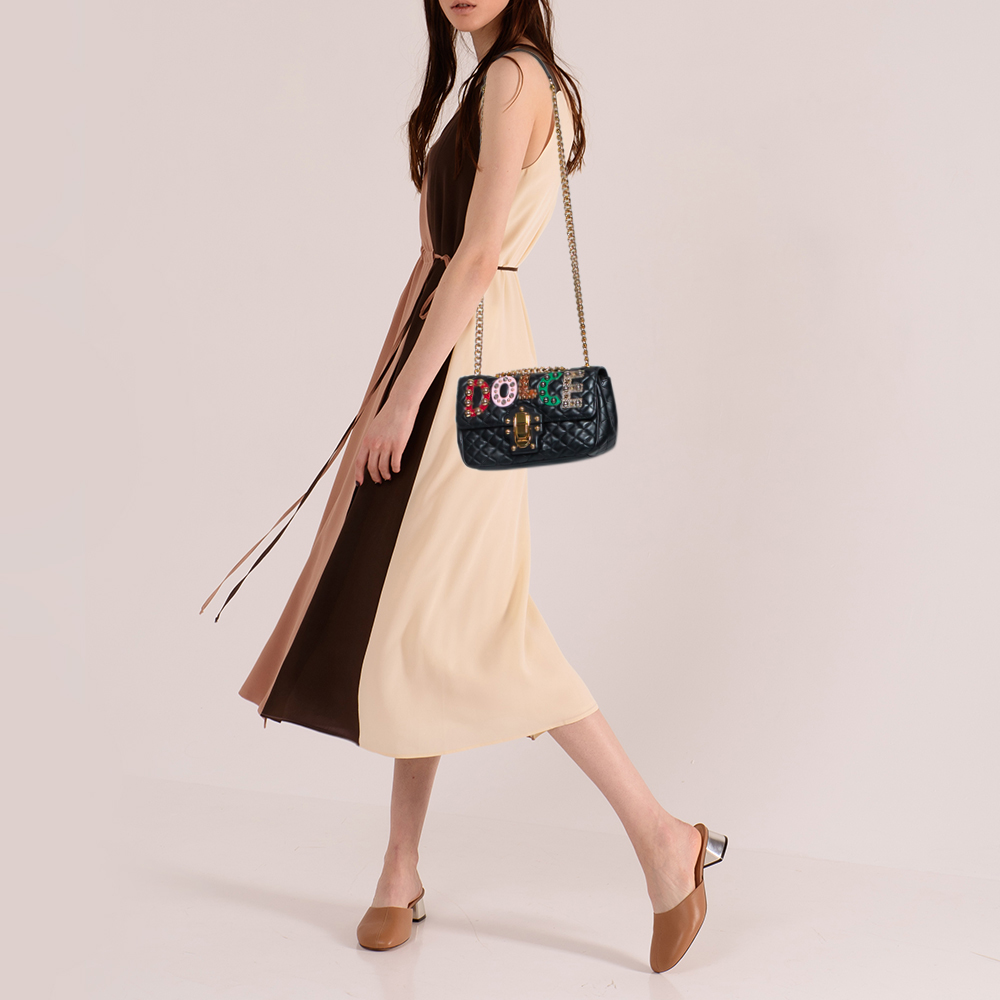

Dolce & Gabbana Black Quilted Leather Lucia Embellished Shoulder Bag