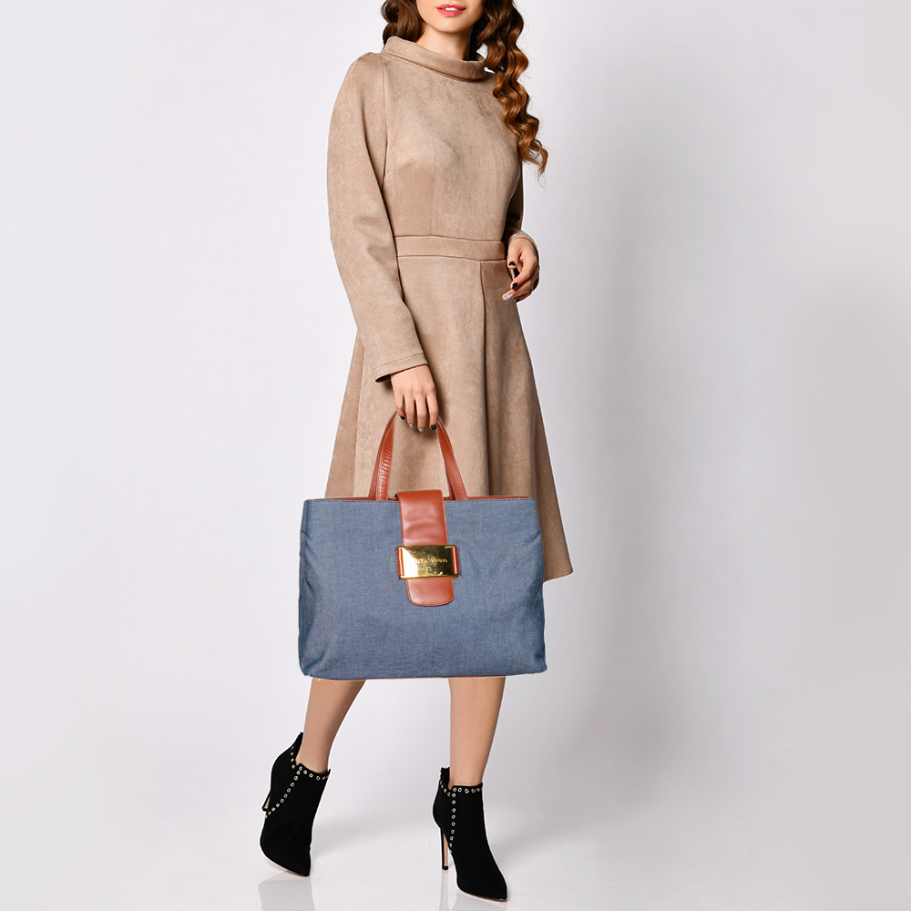 

Dolce & Gabbana Blue/Brown Denim and Leather Flap Tote