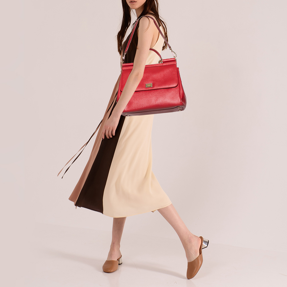

Dolce & Gabbana Red Leather Large Miss Sicily Top Handle Bag