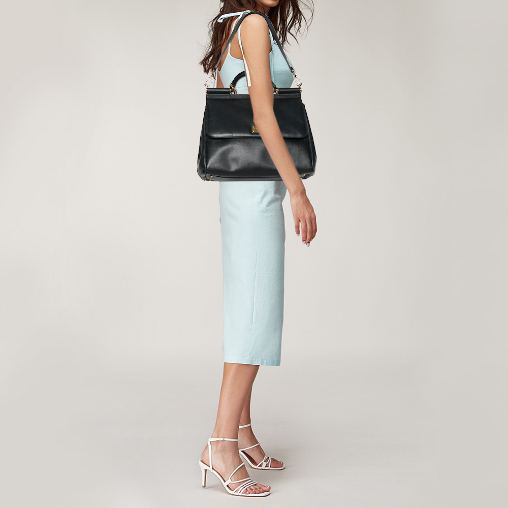 

Dolce & Gabbana Black Leather Medium Miss Sicily Top Handle Bag