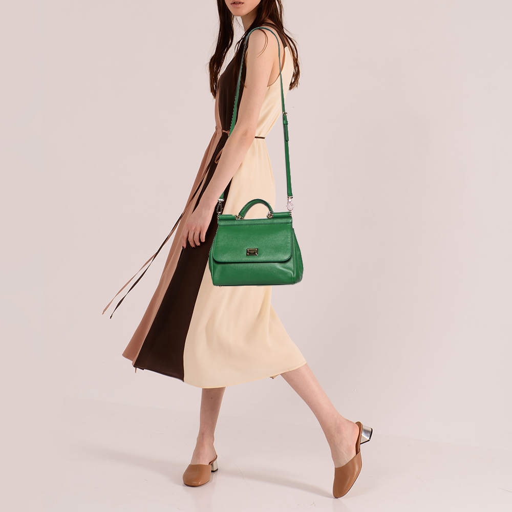 

Dolce & Gabbana Green Leather Miss Sicily Medium Top Handle Bag