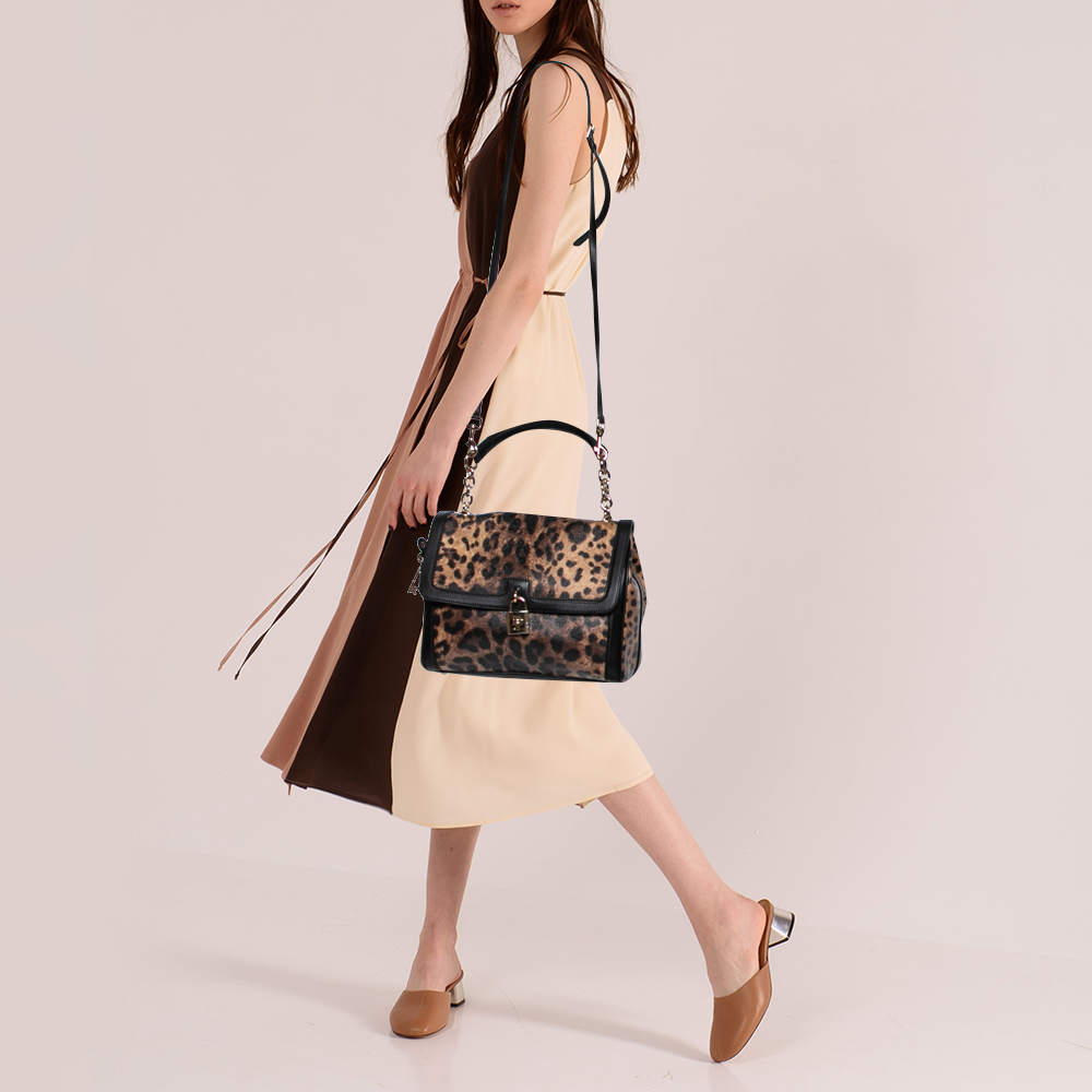 

Dolce & Gabbana Black/Brown Leopard Print Coated Canvas And Leather Padlock Shoulder Bag