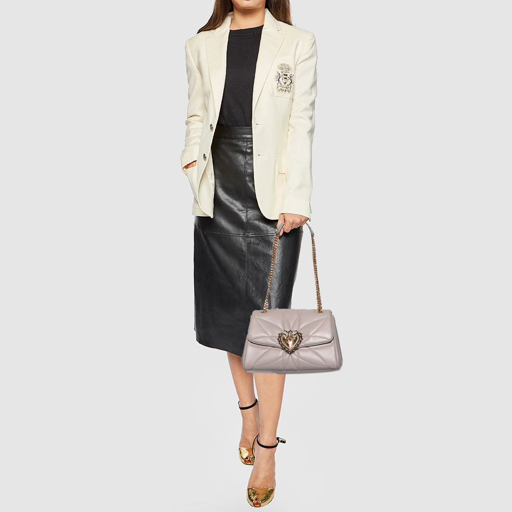 

Dolce & Gabbana Beige Quilted Nappa Leather Large Devotion Shoulder Bag