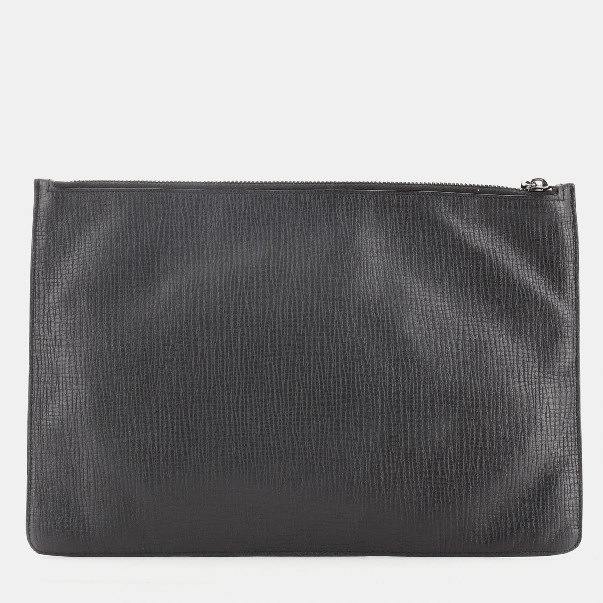 

Dolce & Gabbana Black Leather Applique Medium Zip Clutch Bag