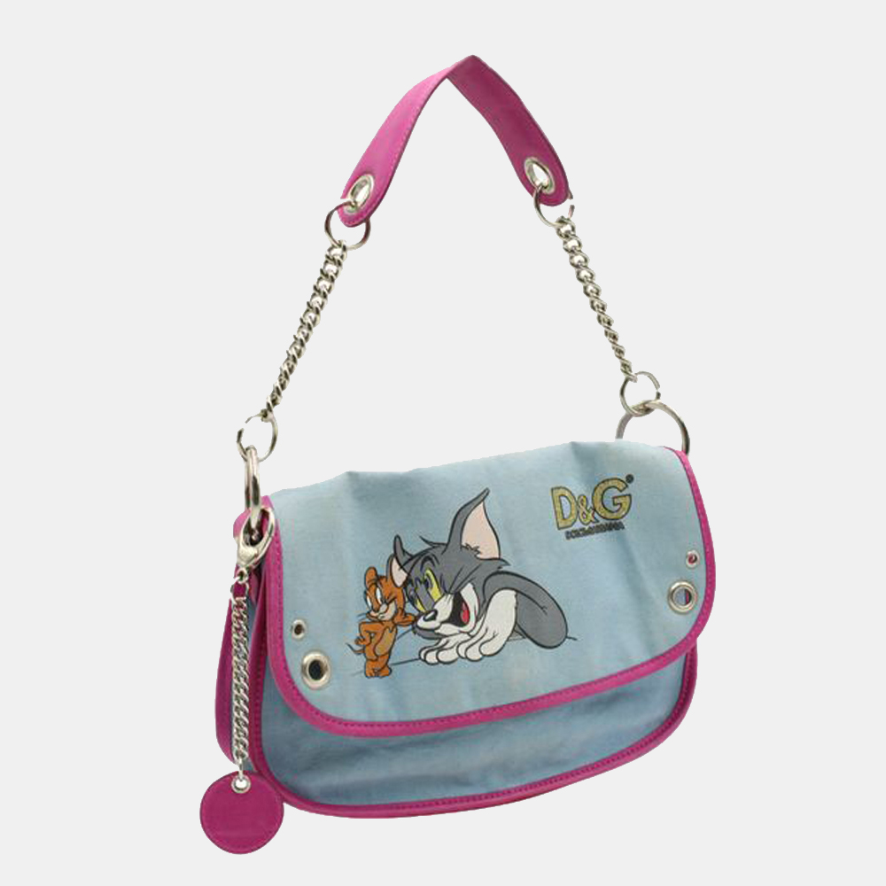 

Dolce & Gabbana Blue Fabric Leather Tom & Jerry Flap Chain Shoulder Bag