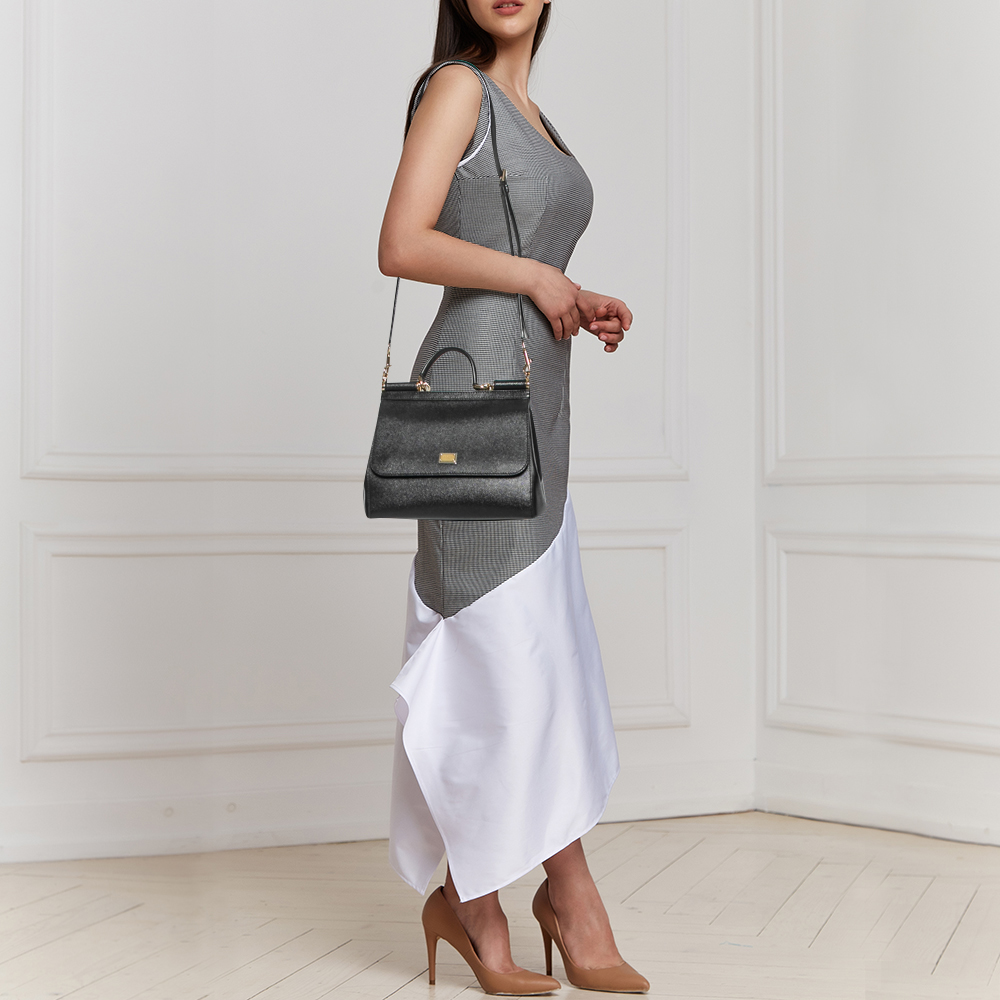 

Dolce & Gabbana Black Leather Medium Miss Sicily Top Handle Bag