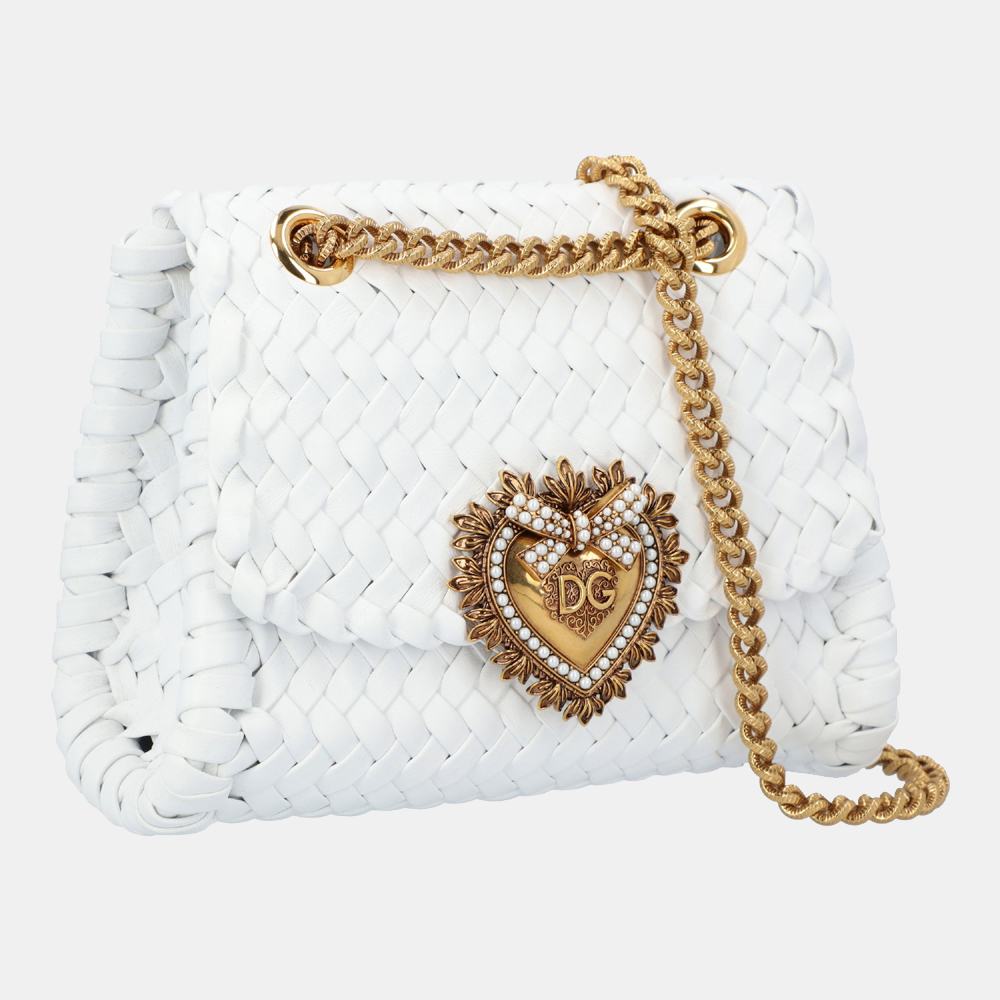 

Dolce & Gabbana White Woven Nappa leather Devotion Small Shoulder Bag