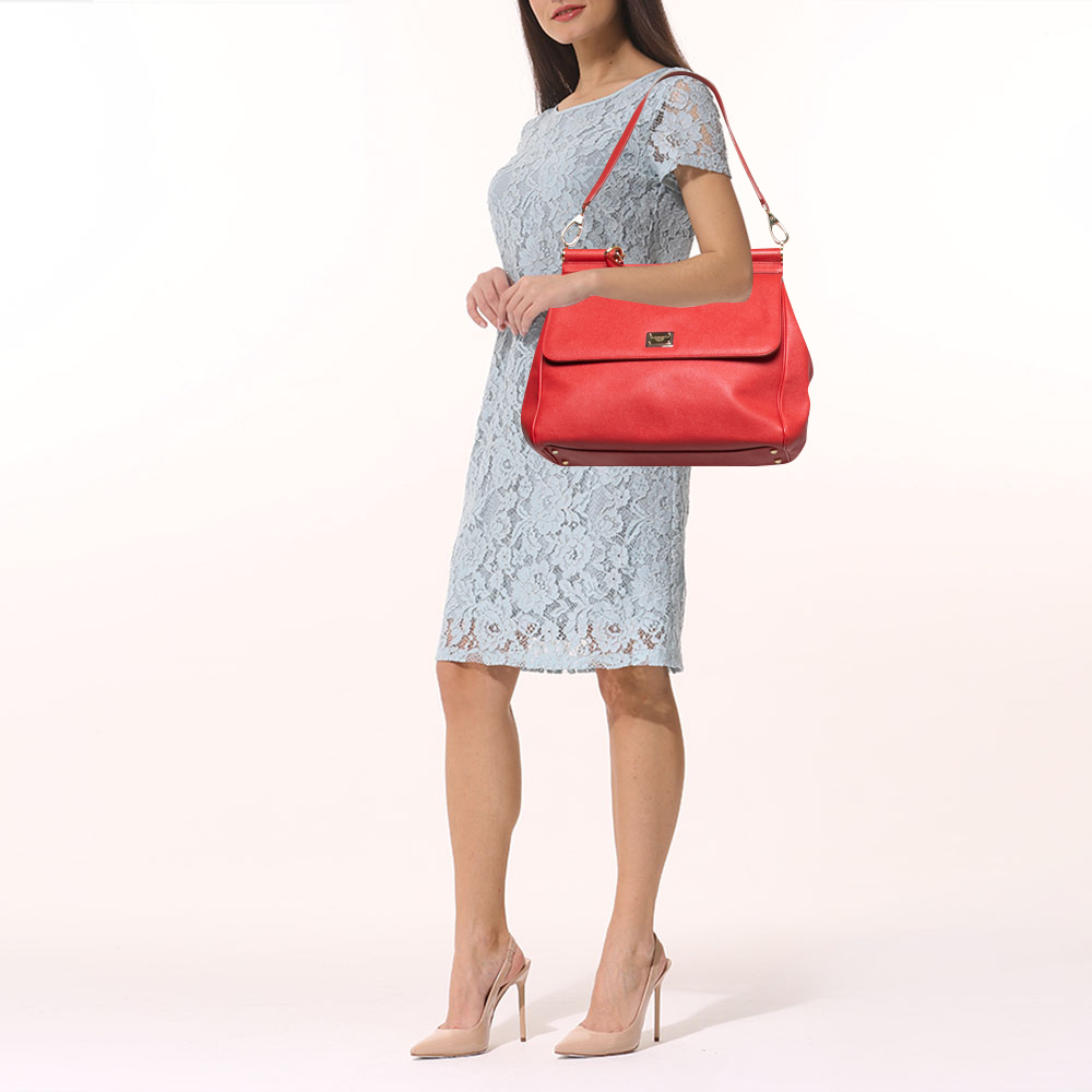

Dolce & Gabbana Red Leather Large Miss Sicily Top Handle Bag