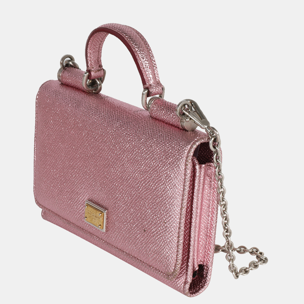 

Dolce and Gabbana Metallic Pink Leather Wallet on Chain