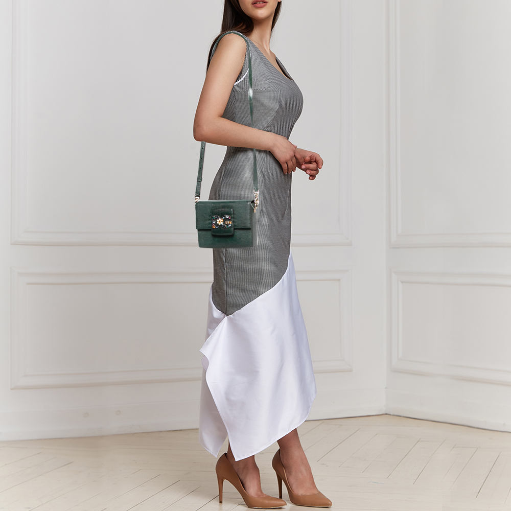 

Dolce & Gabbana Green Iguana Embossed Leather Mini DG Millennials Bag