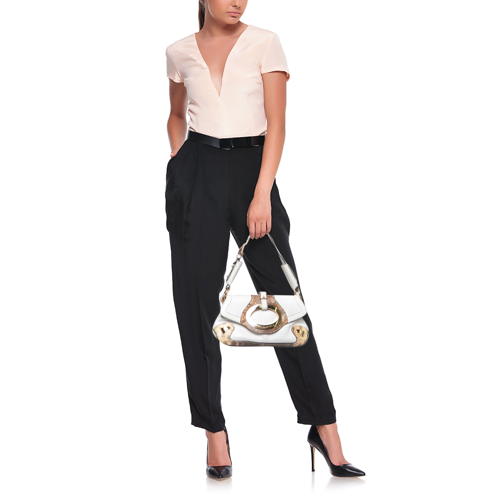 

Dolce & Gabbana White/Beige Leather and Lizard Shoulder Bag