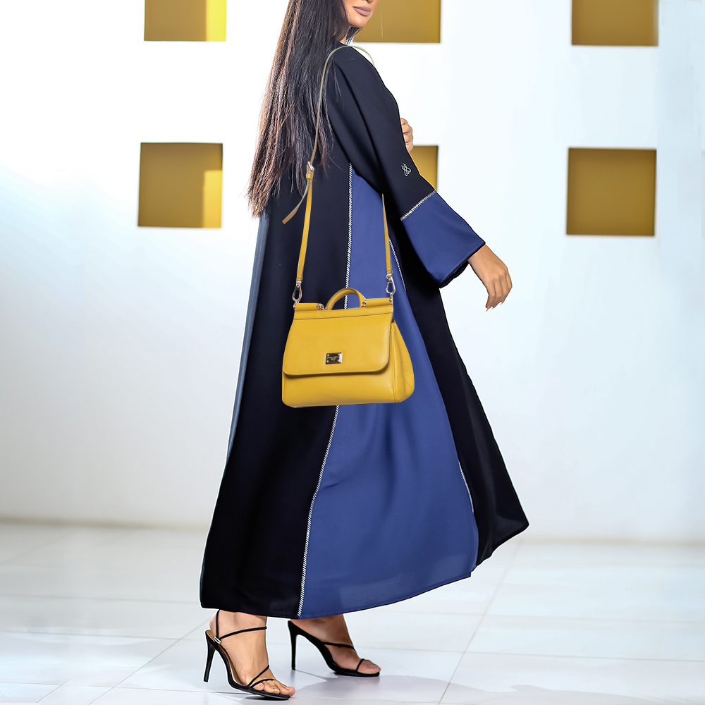 

Dolce & Gabbana Yellow Dauphine Leather Medium Miss Sicily Top Handle Bag
