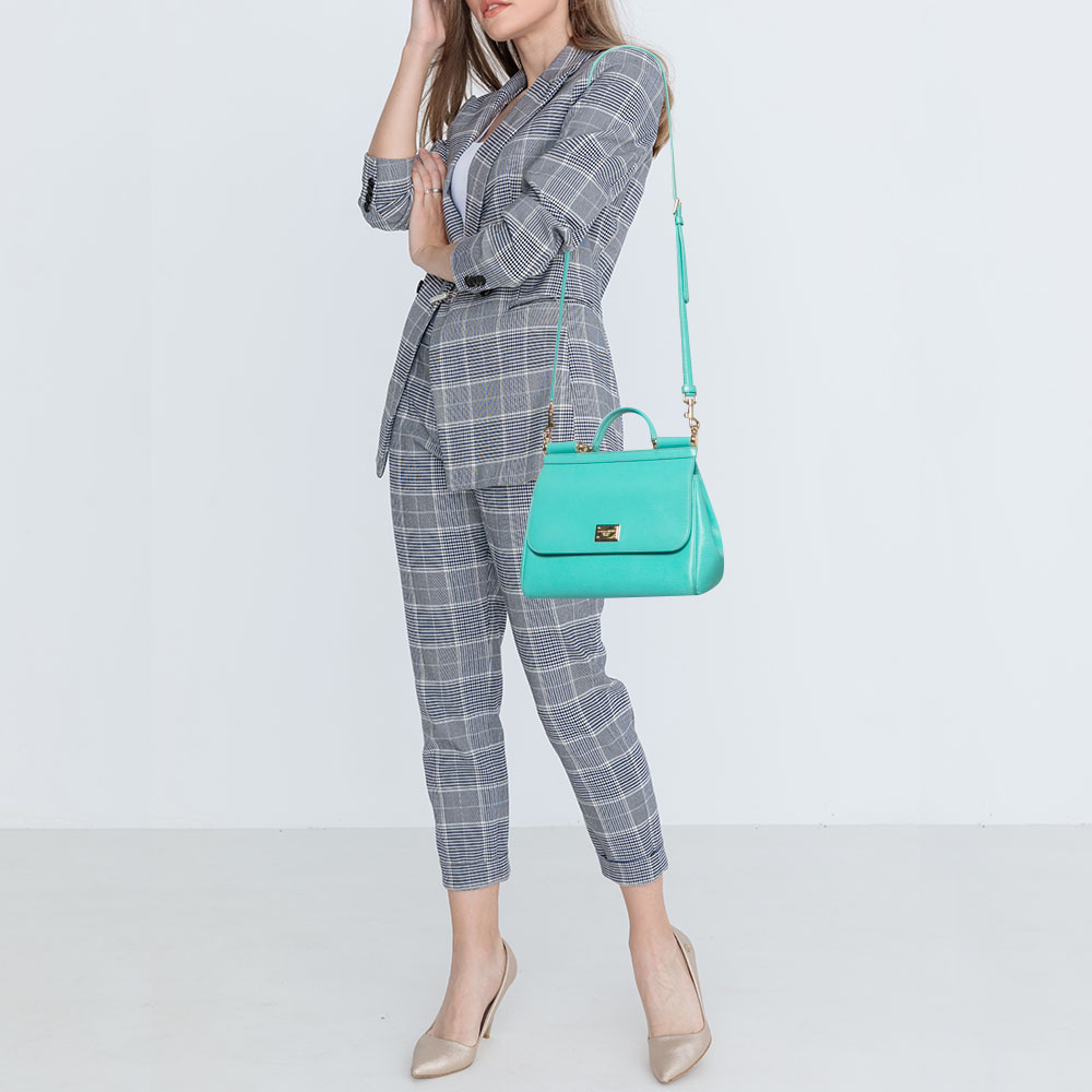 

Dolce & Gabbana Green Leather Medium Miss Sicily Top Handle Bag