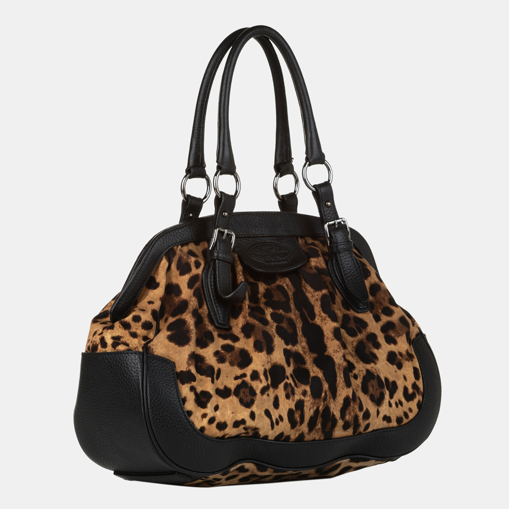

Dolce & Gabbana Black/Brown Leopard Print Canvas Shoulder Bag