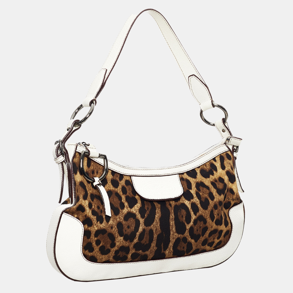 

Dolce & Gabbana Brown/White Leopard Print Canvas Shoulder Bag