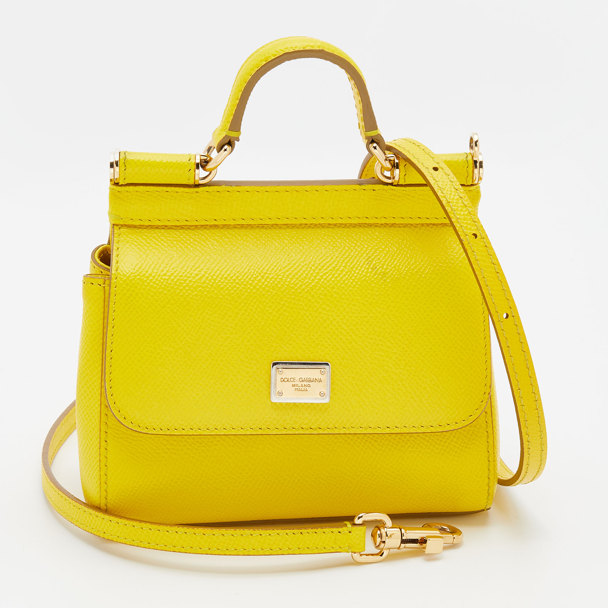 Pre-owned Dolce & Gabbana Yellow Leather Micro Miss Sicily Top Handle ...