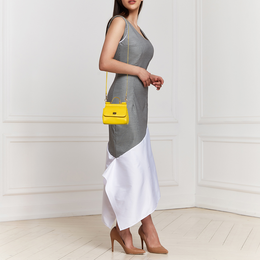 

Dolce & Gabbana Yellow Leather Micro Miss Sicily Top Handle Bag
