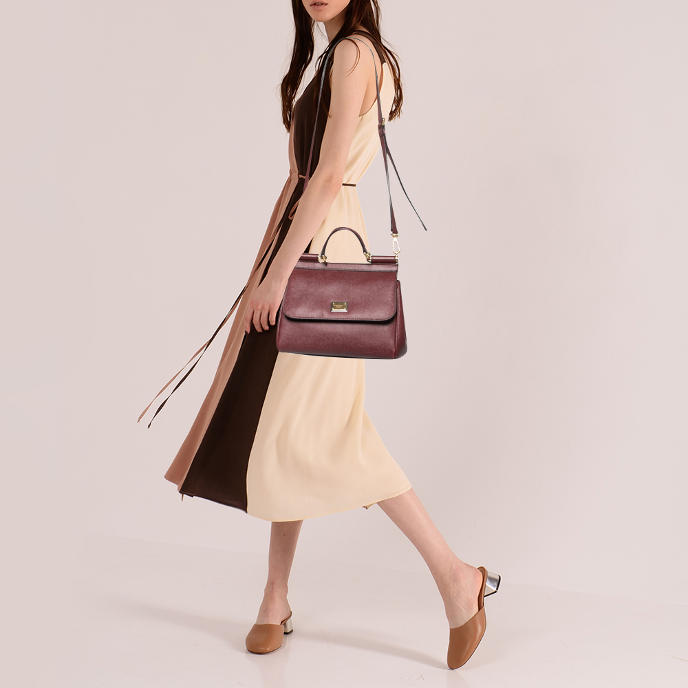 

Dolce & Gabbana Burgundy Leather Medium Miss Sicily Top Handle Bag