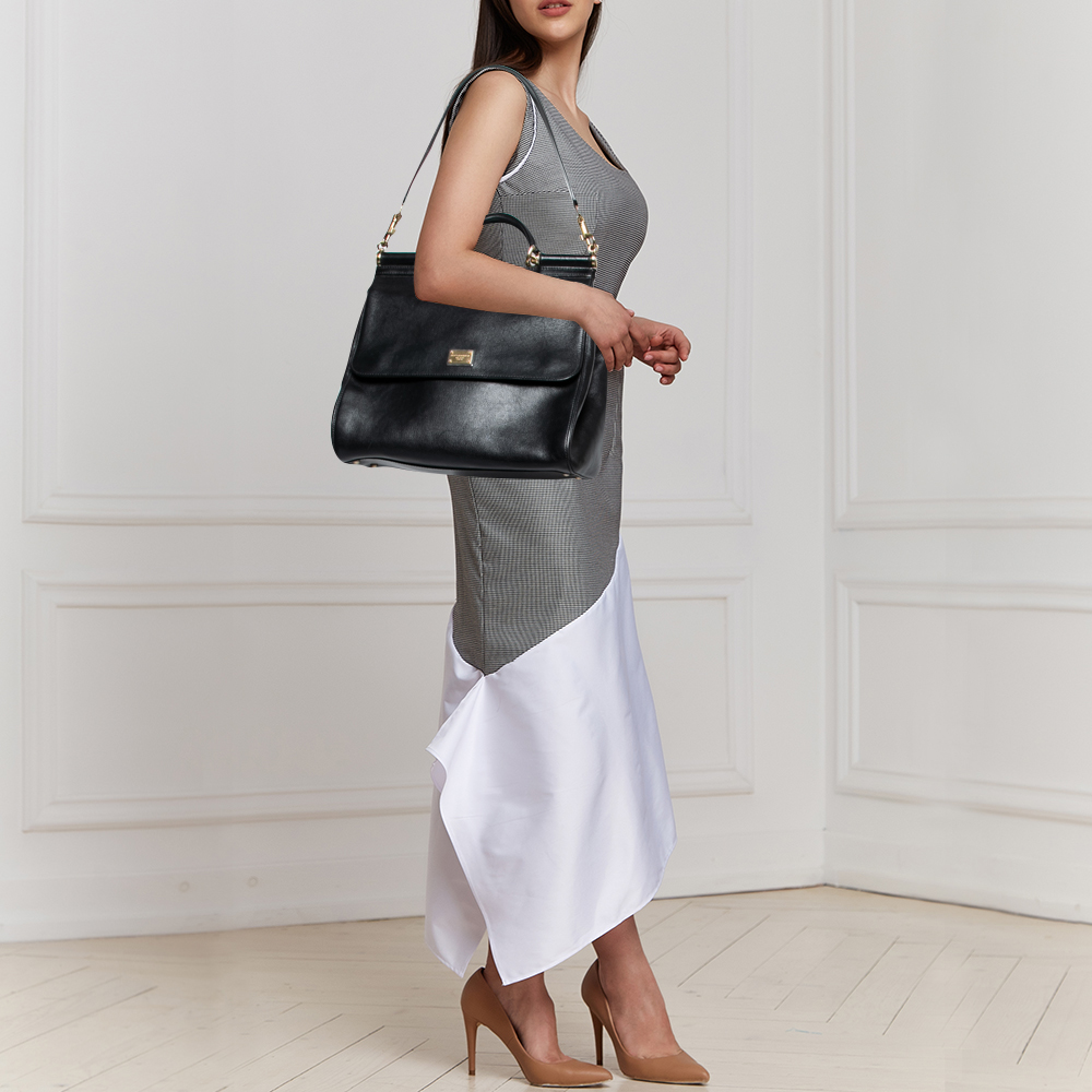 

Dolce & Gabbana Black Leather Large Miss Sicily Top Handle Bag