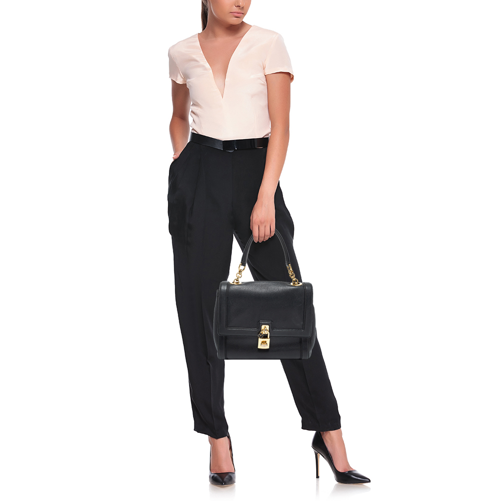 

Dolce & Gabbana Black Leather Padlock Top Handle Bag