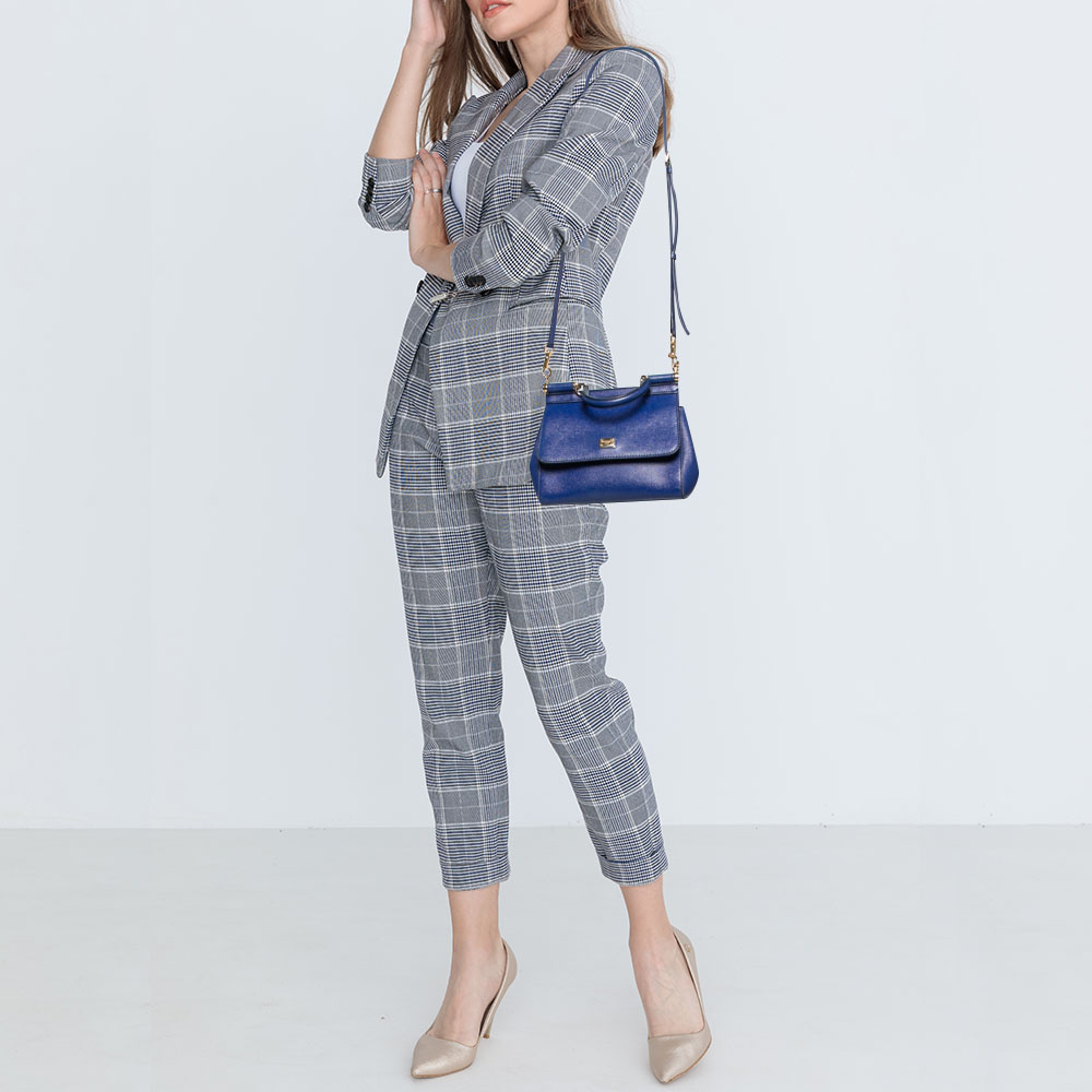 

Dolce & Gabbana Blue Leather Small Miss Sicily Top Handle Bag