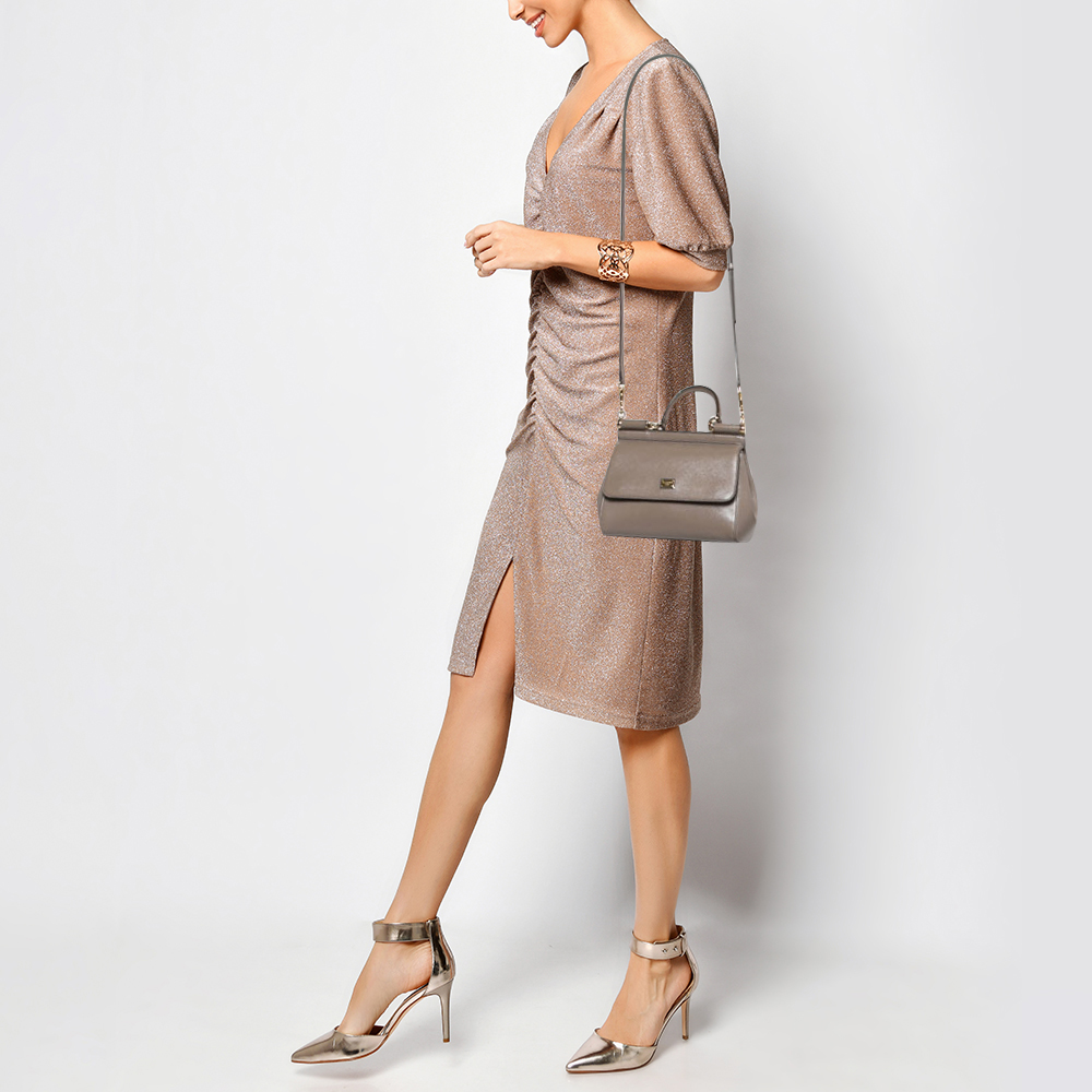 

Dolce & Gabbana Dark Grey Leather Miss Sicily Top Handle Bag
