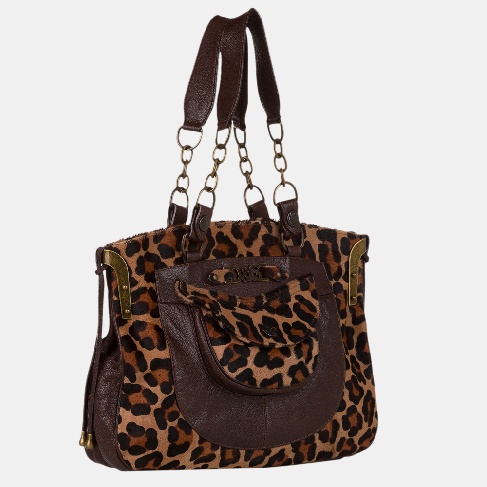 

Dolce & Gabbana Brown Leopard Print Pony Hair Tote Bag