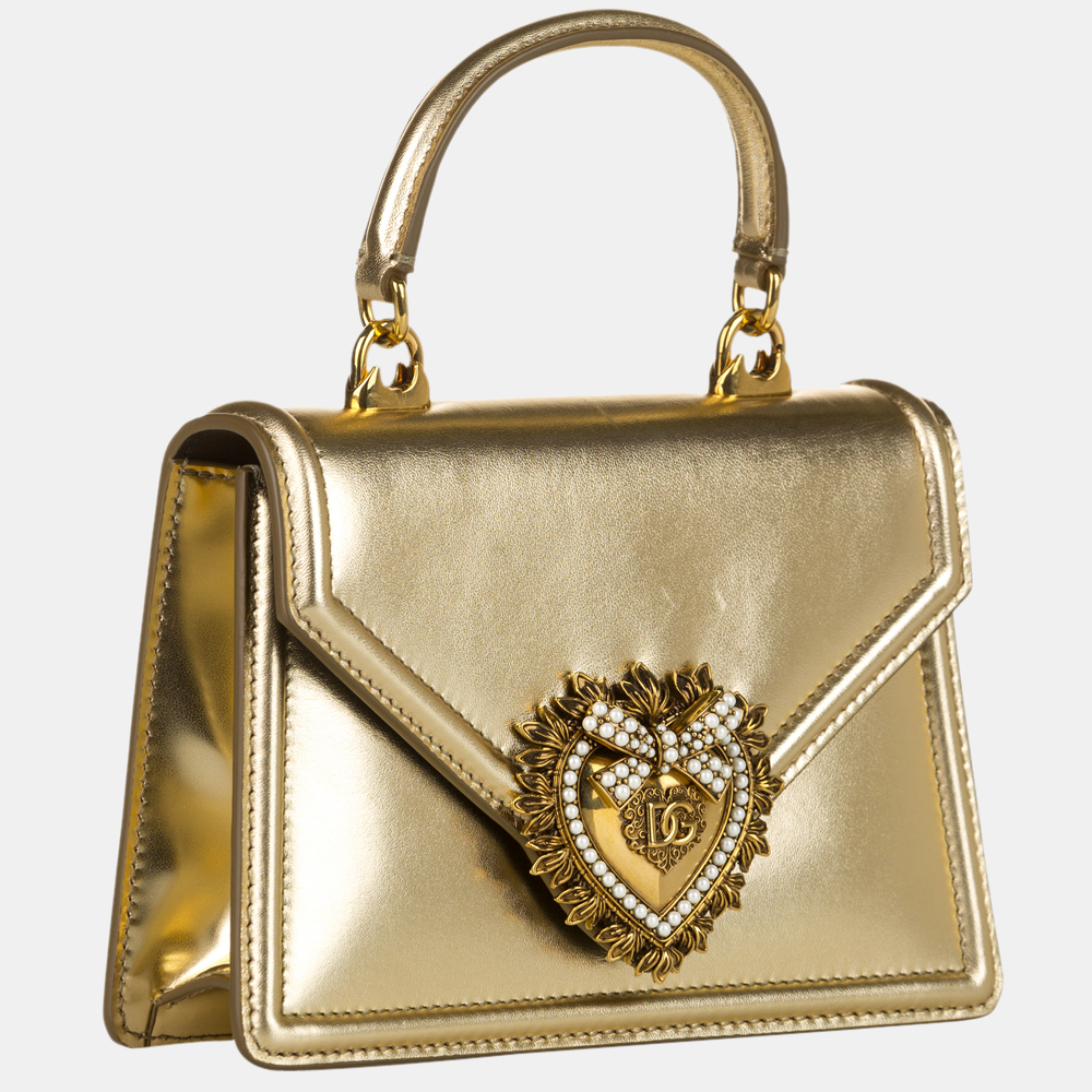 

Dolce & Gabbana Gold Small Devotion Leather Satchel