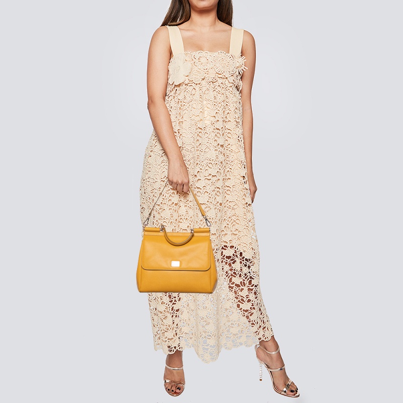 

Dolce & Gabbana Yellow Leather Large Miss Sicily Top Handle Bag