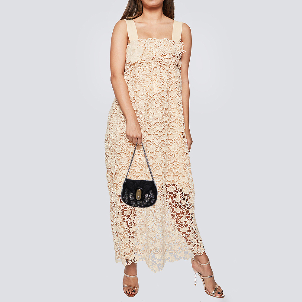 

Dolce & Gabbana Black Mesh and Satin Crystal Embellished Shoulder Bag