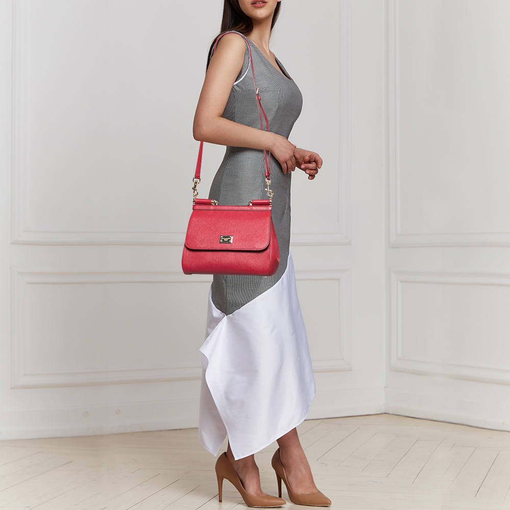 

Dolce & Gabbana Red Leather Medium Miss Sicily Tote