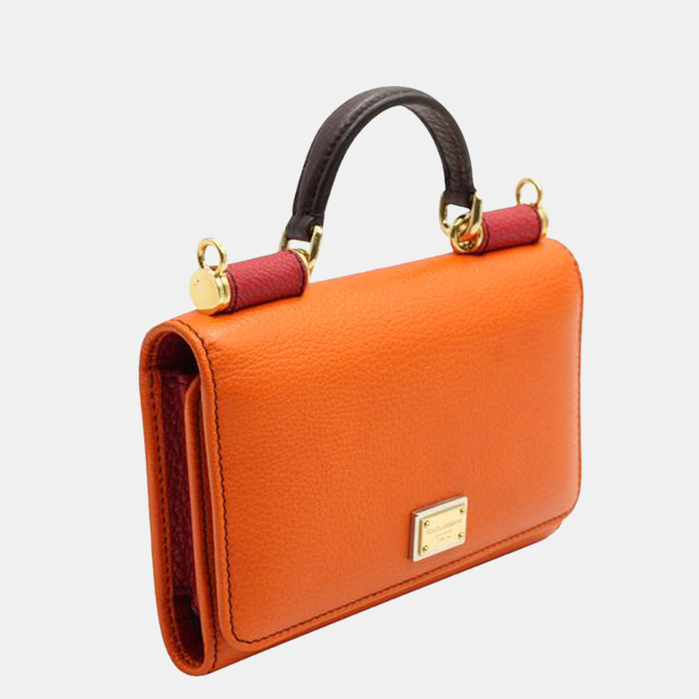 

Dolce & Gabbana Orange Leather Miss Sicily Chain Wallet