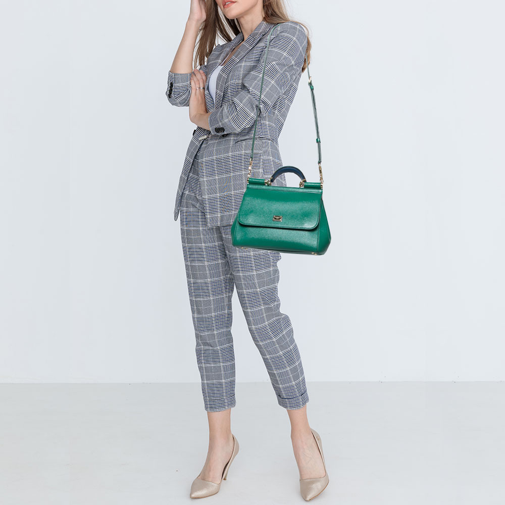 

Dolce & Gabbana Green Leather Medium Miss Sicily Top Handle Bag
