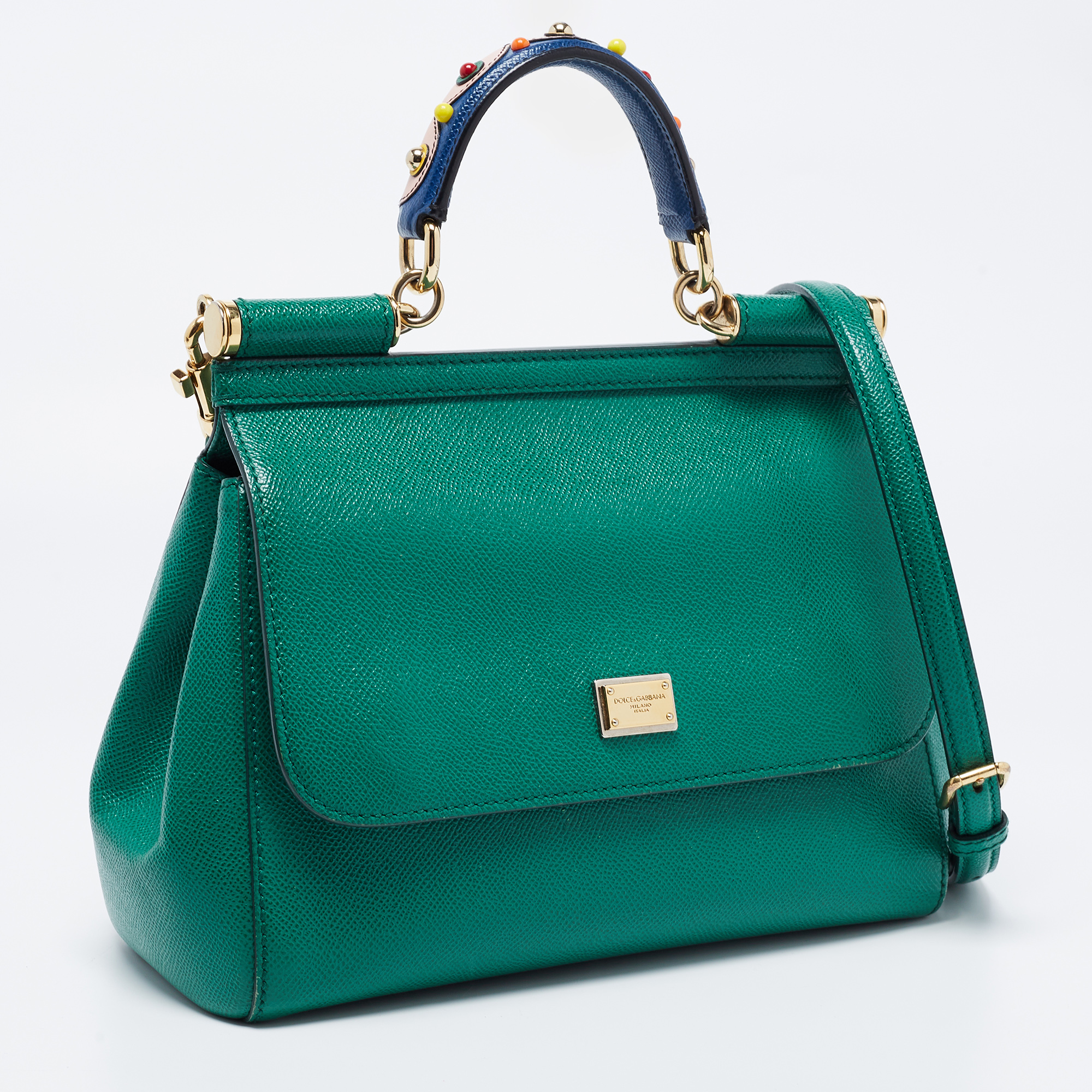 Dolce & Gabbana Turquoise Leather Small Miss Sicily Top Handle Bag