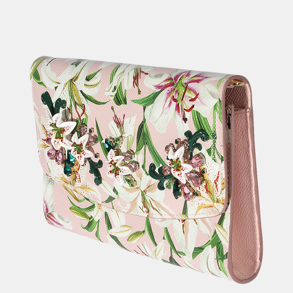 

Dolce & Gabbana Pink Floral Print Coated Canvas Embellished Wallet on Chain