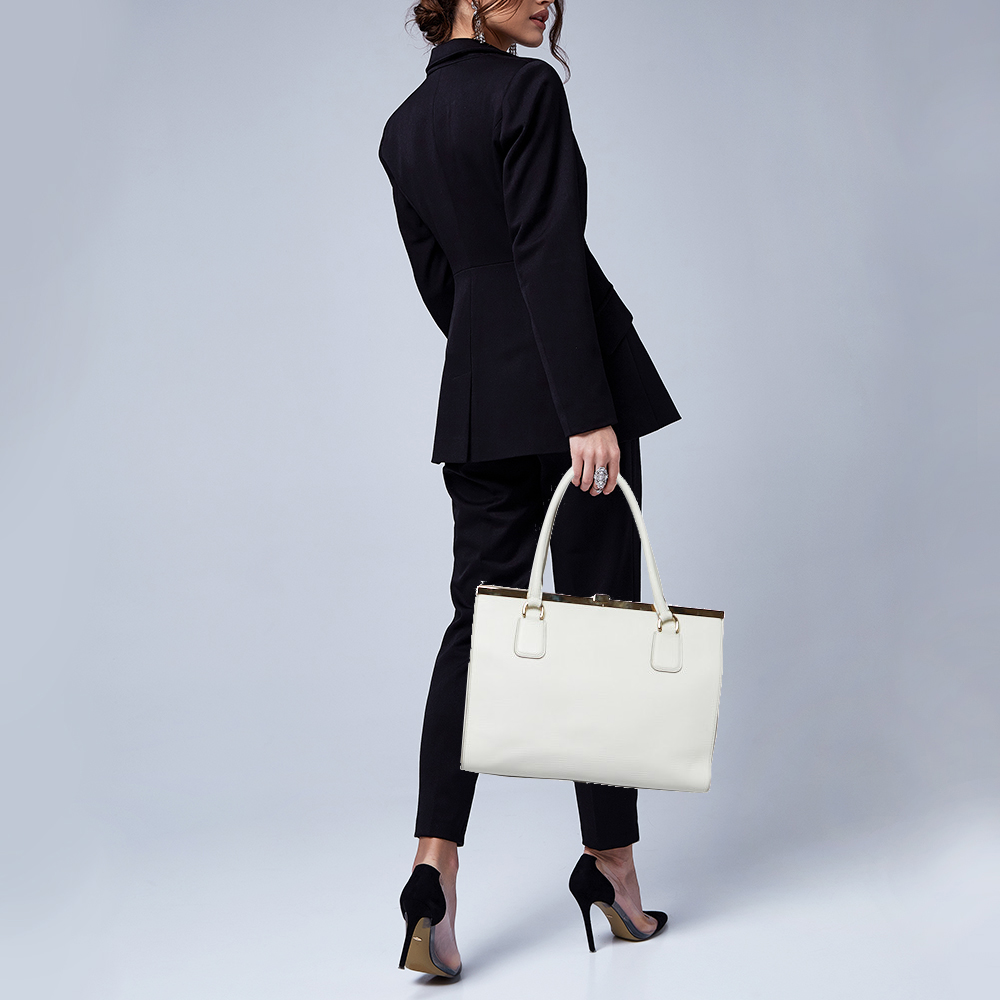 

Dolce & Gabbana White Leather Large Frame Tote