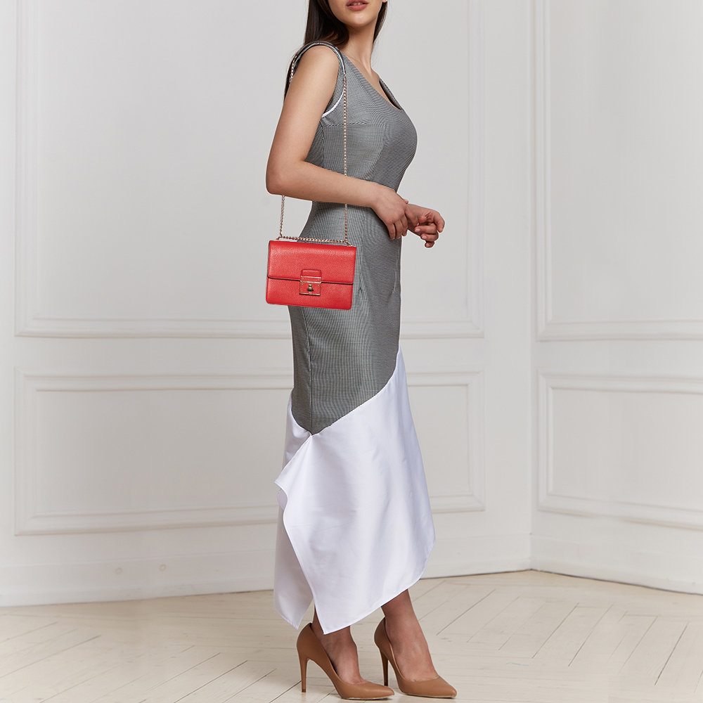 

Dolce & Gabbana Red Leather Rosalia Flap Shoulder Bag