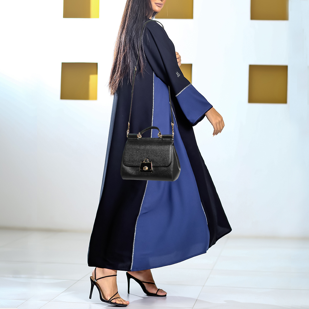 

Dolce & Gabbana Black Dauphine Leather Medium Miss Sicily Top Handle Bag