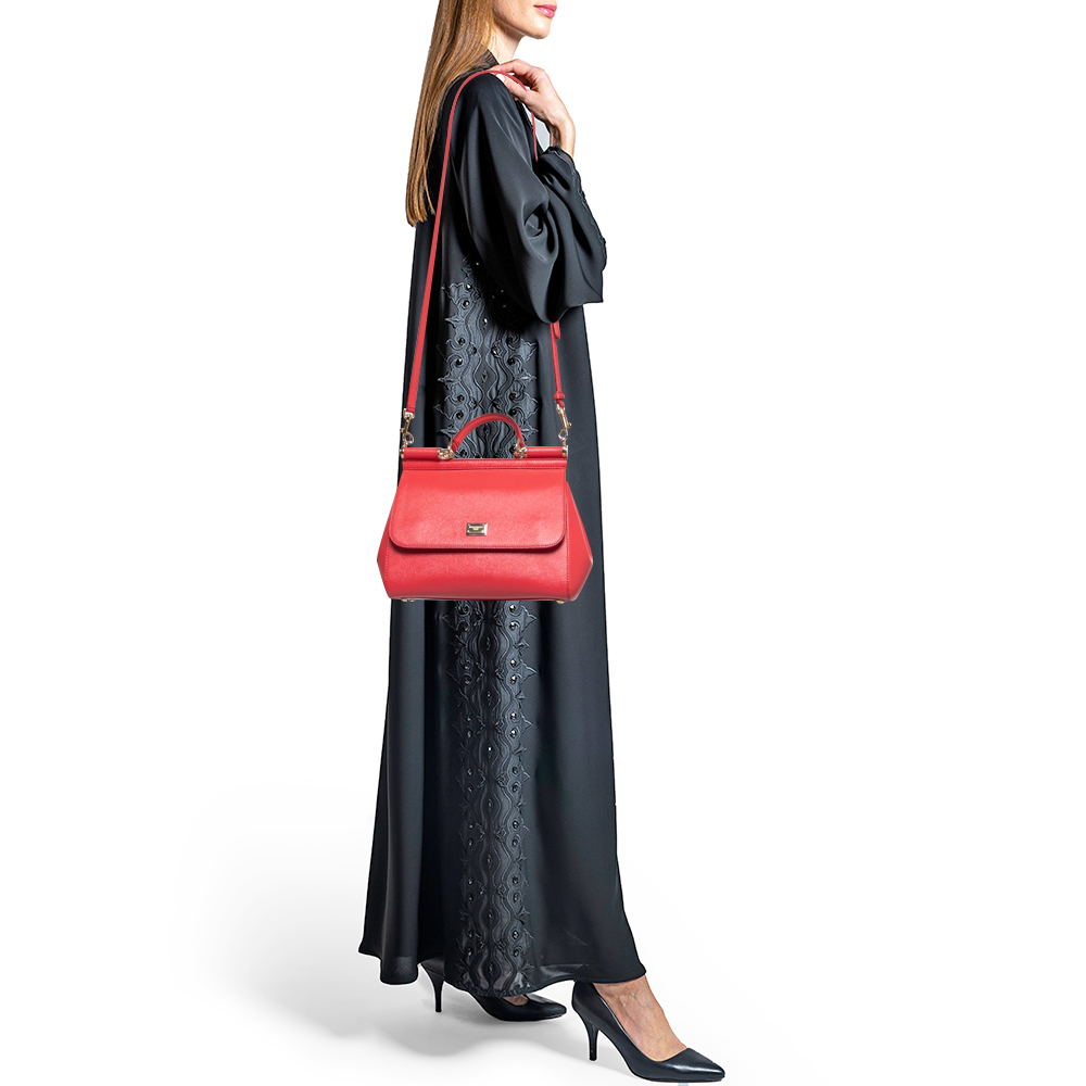 

Dolce & Gabbana Red Leather Medium Miss Sicily Top Handle Bag