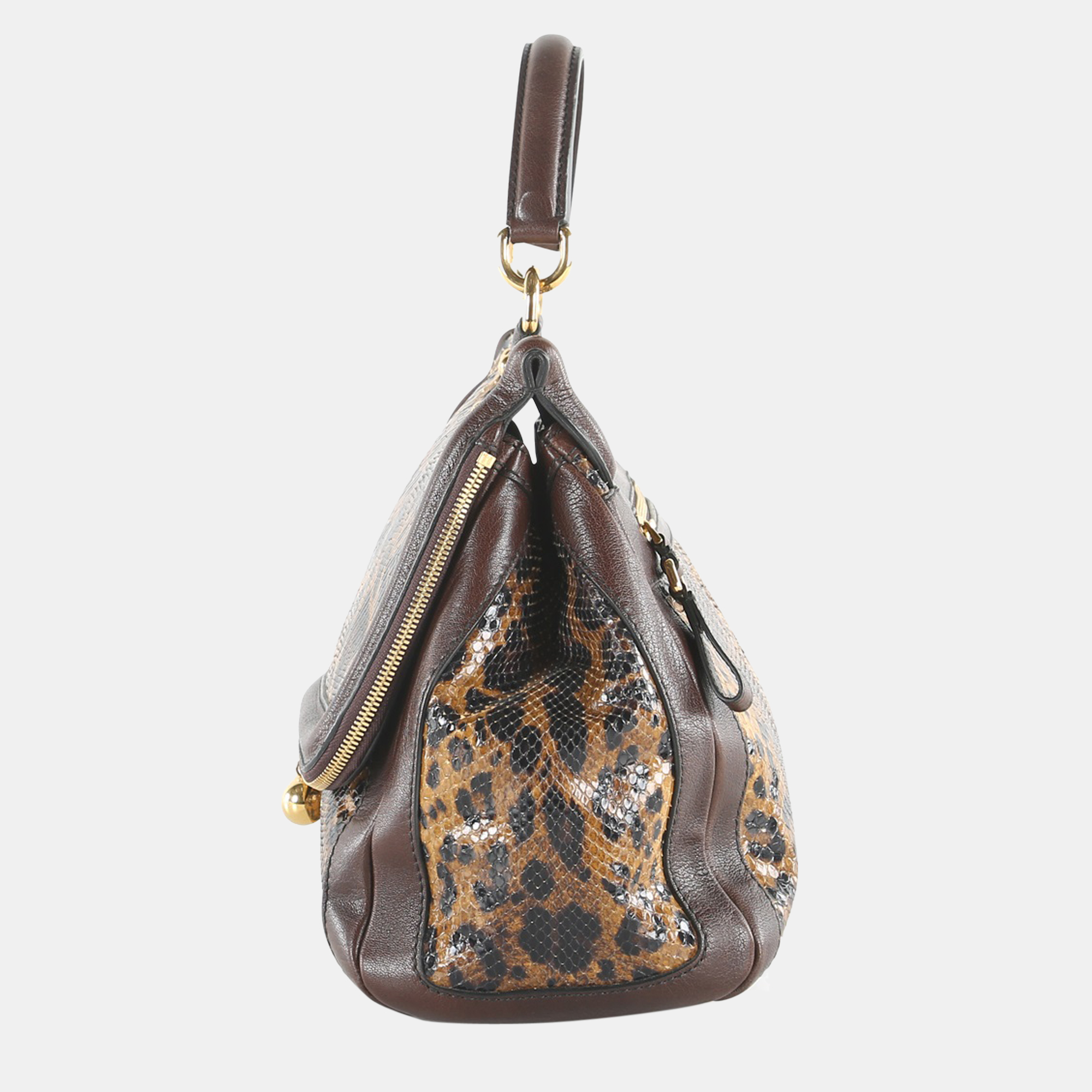 

Dolce & Gabbana Brown Leopard Print & Python Skin Leather Sicily Shoulder Bag