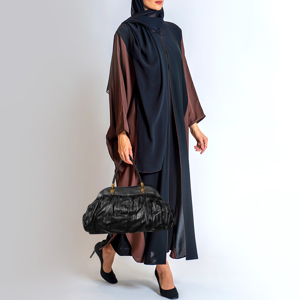

Dolce & Gabbana Black Pleated Leather Satchel