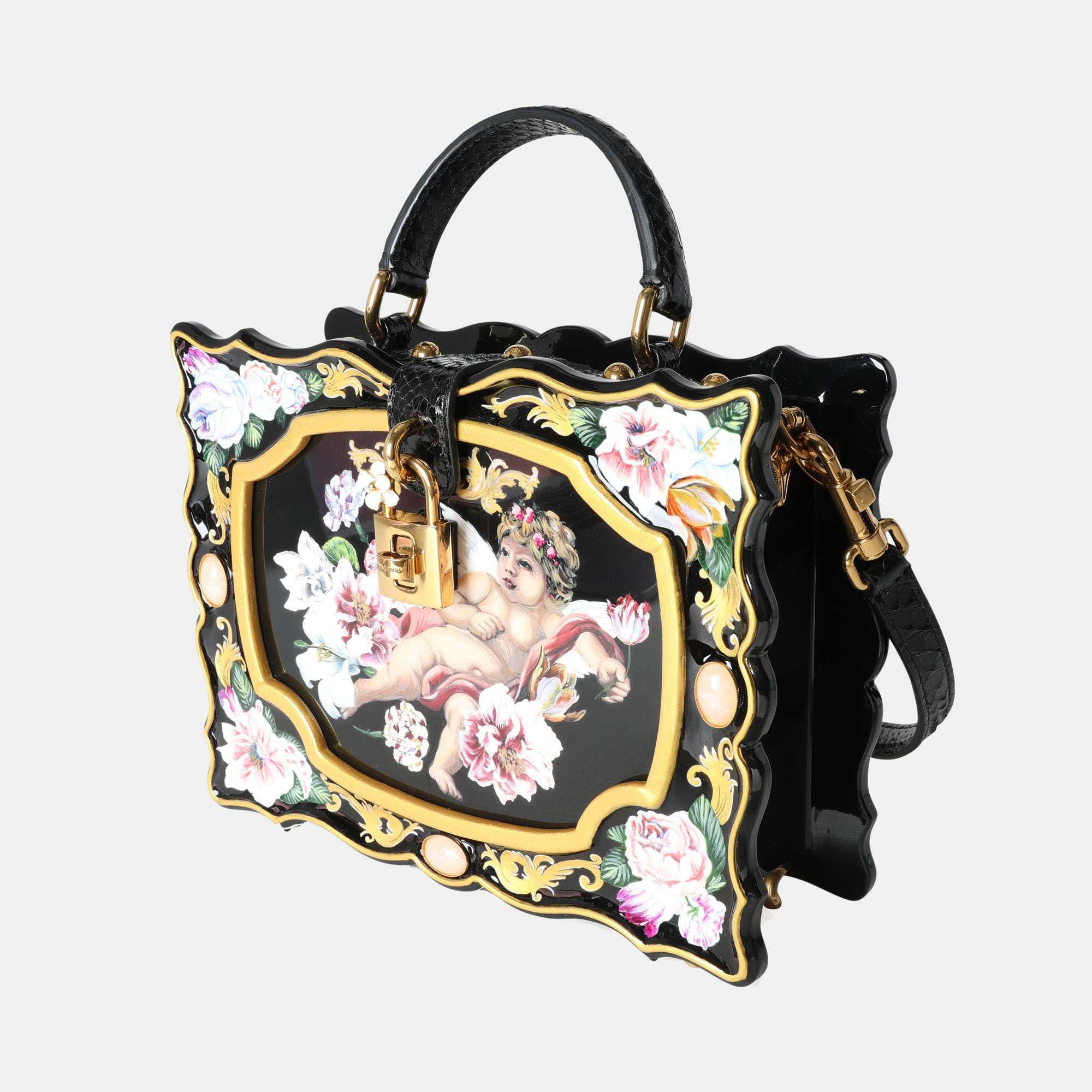

Dolce & Gabbana Multi Snakeskin Hand Painted Wooden Cherub Box Shoulder Bag, Multicolor