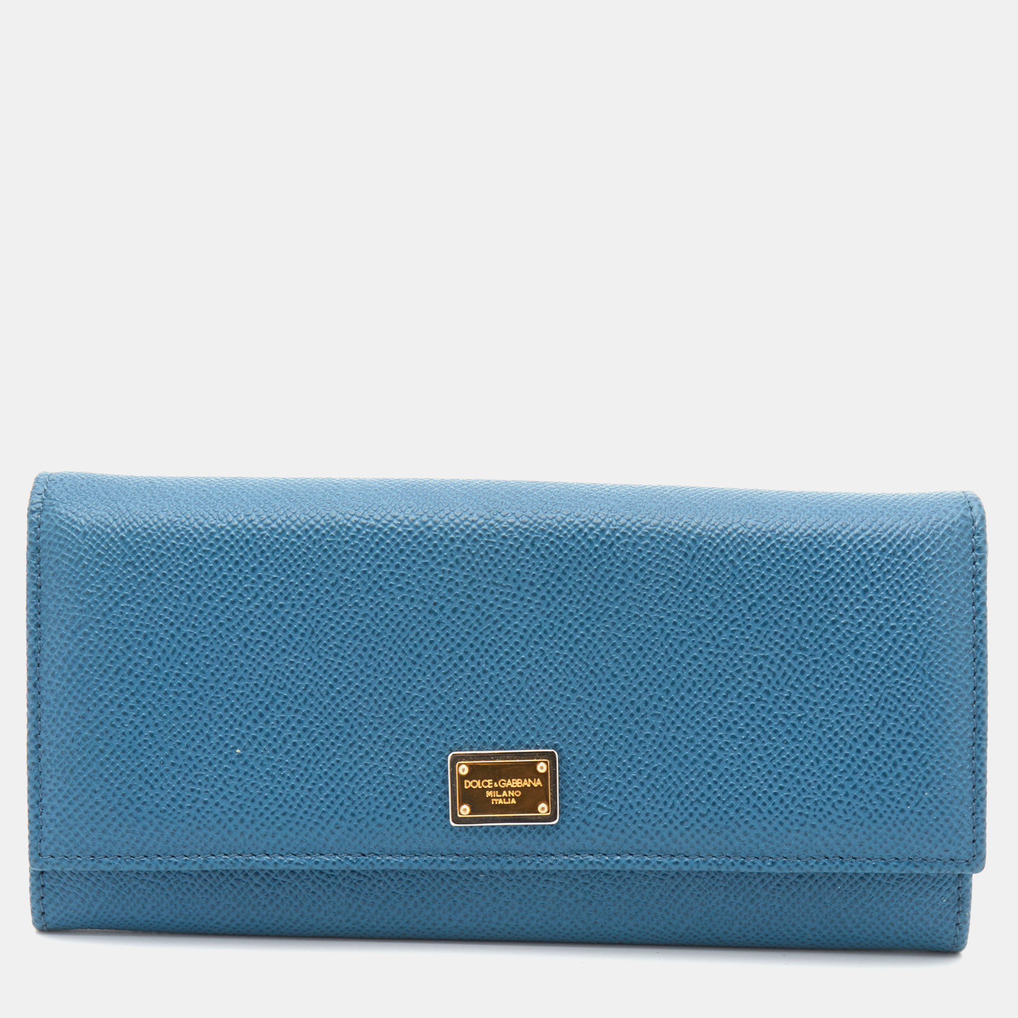 Pre-owned Dolce & Gabbana Blue Leather Dauphine Flap Continental Wallet