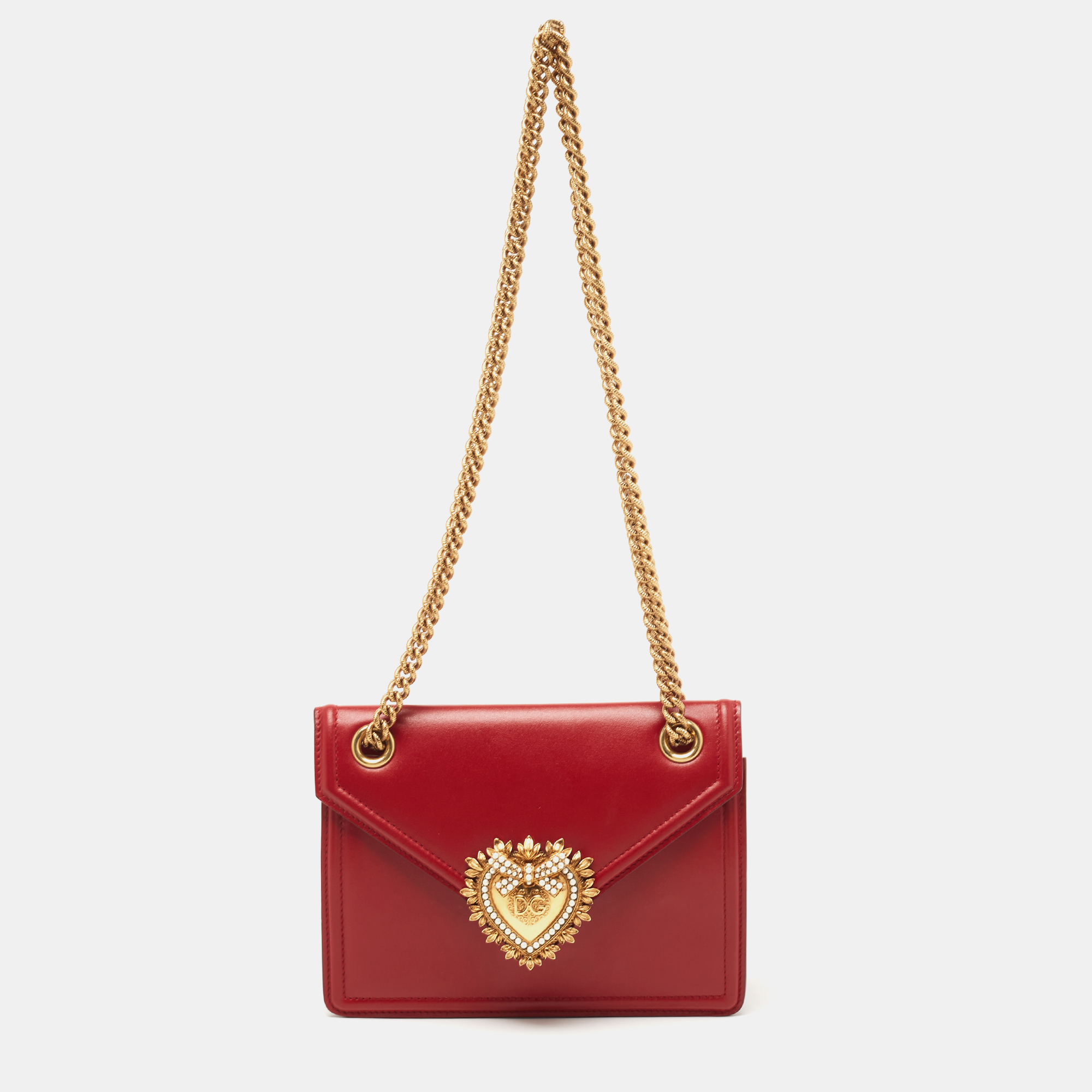 Pre-owned Dolce & Gabbana Red Leather Medium Devotion Shoulder Bag