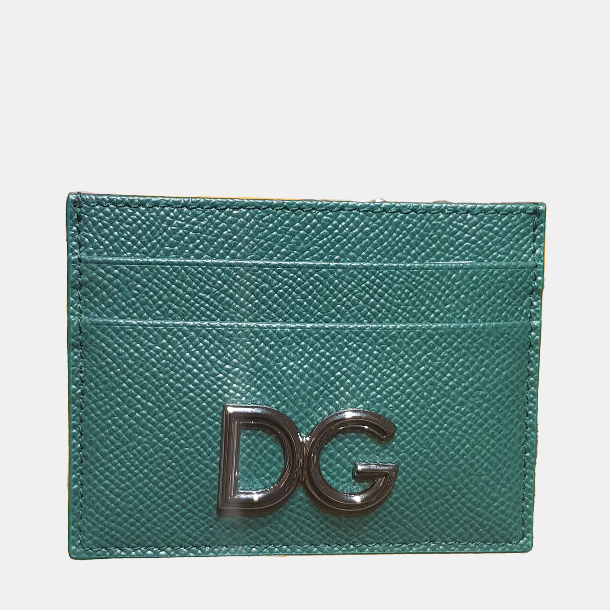 Pre-owned Dolce & Gabbana Green Leather Dg Card Holder