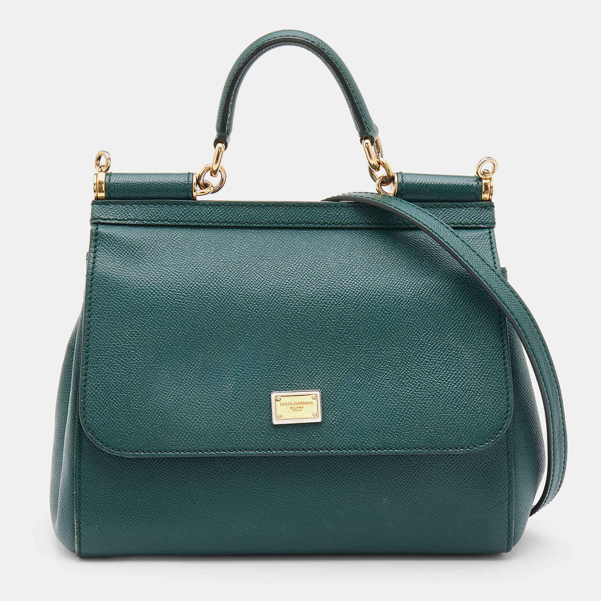 Pre-owned Dolce & Gabbana Green Leather Medium Miss Sicily Top Handle Bag